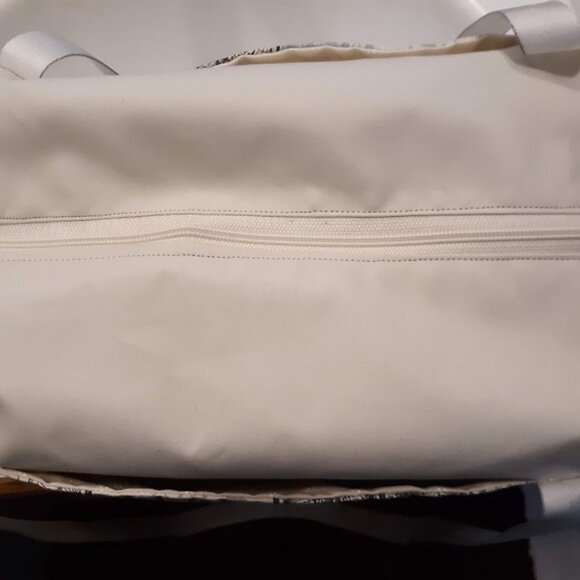 New Vinyl World Globe Compass Mini Duffle Tote Travel Bag Ivory gray Modern purs - Picture 8 of 9